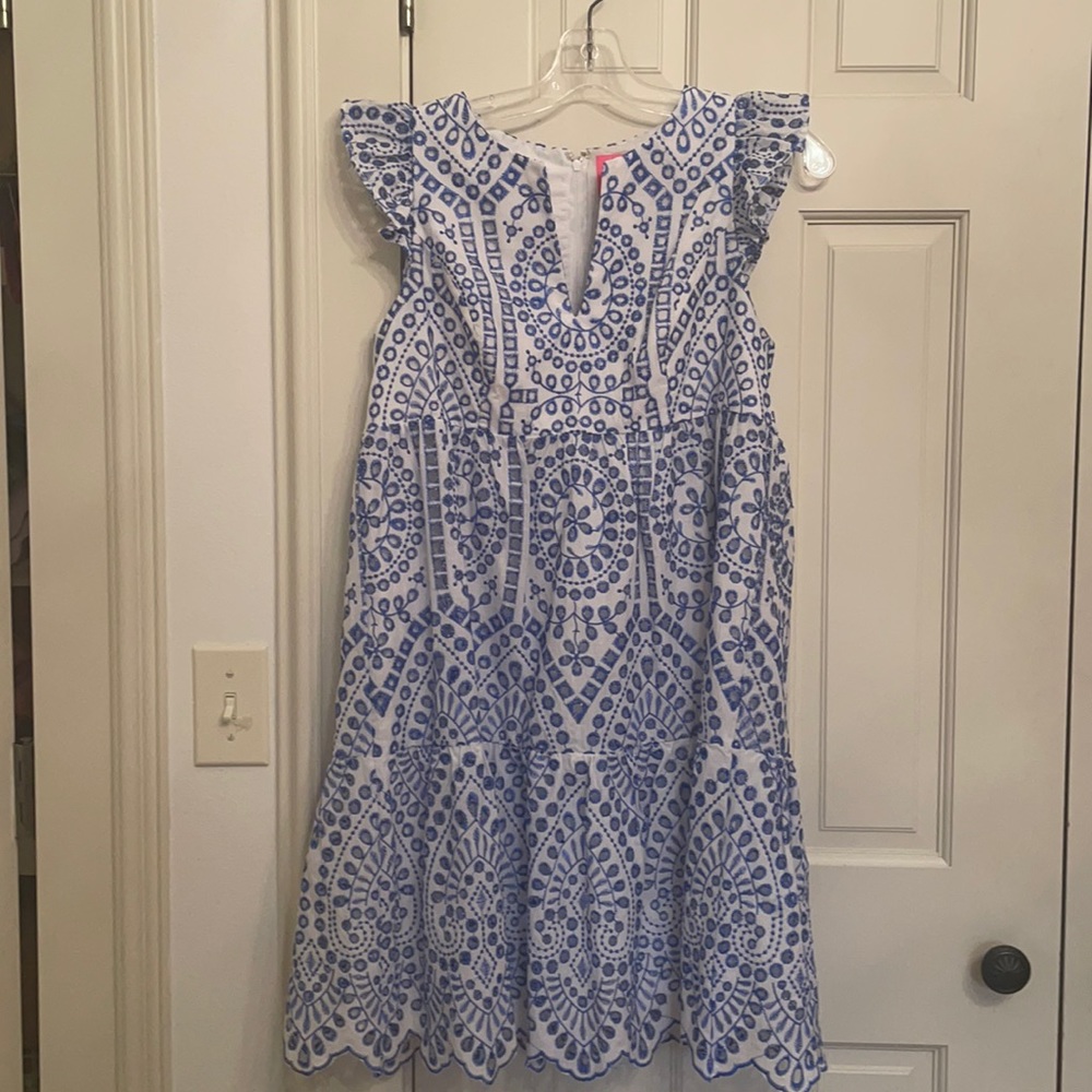 Lilly Pulitzer blue & white eyelet, tiered dress